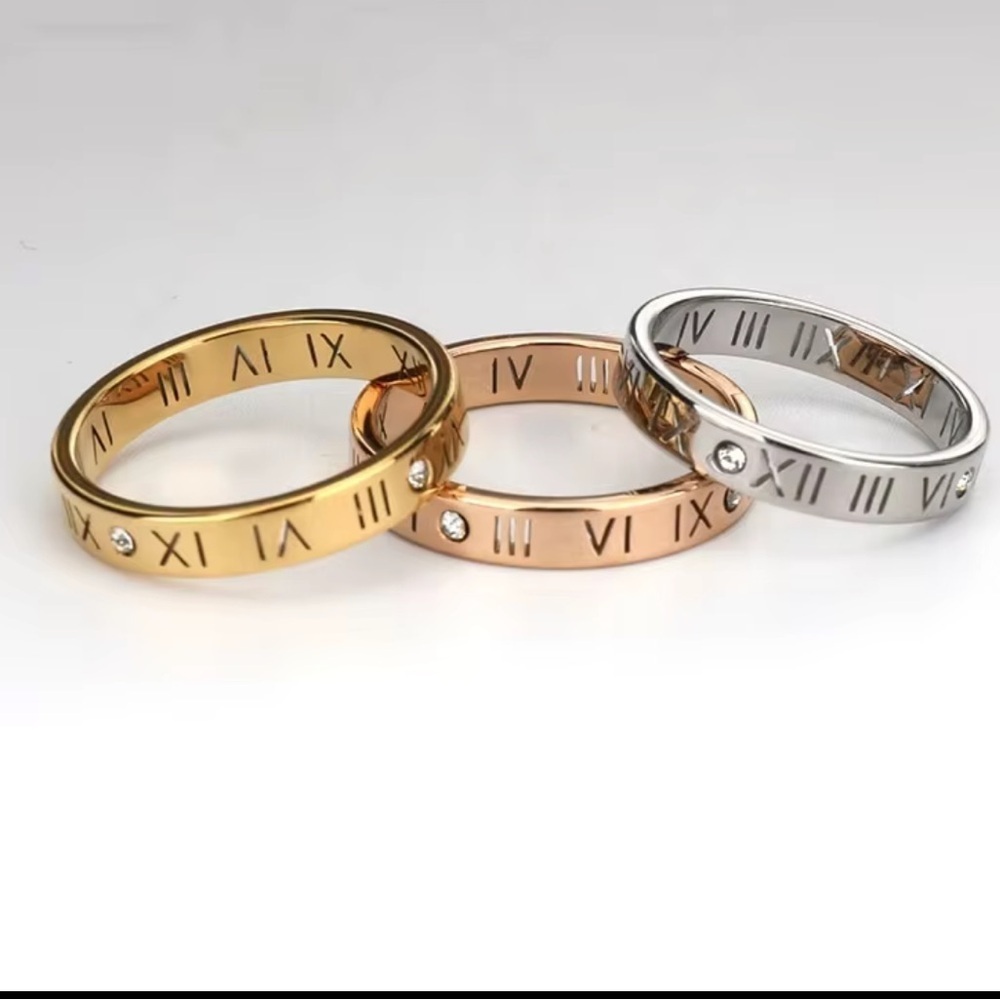 Stylish Roman Numeral Stainless Steel Ring with Crystal Accent – Size 7 - Picture 5 of 5